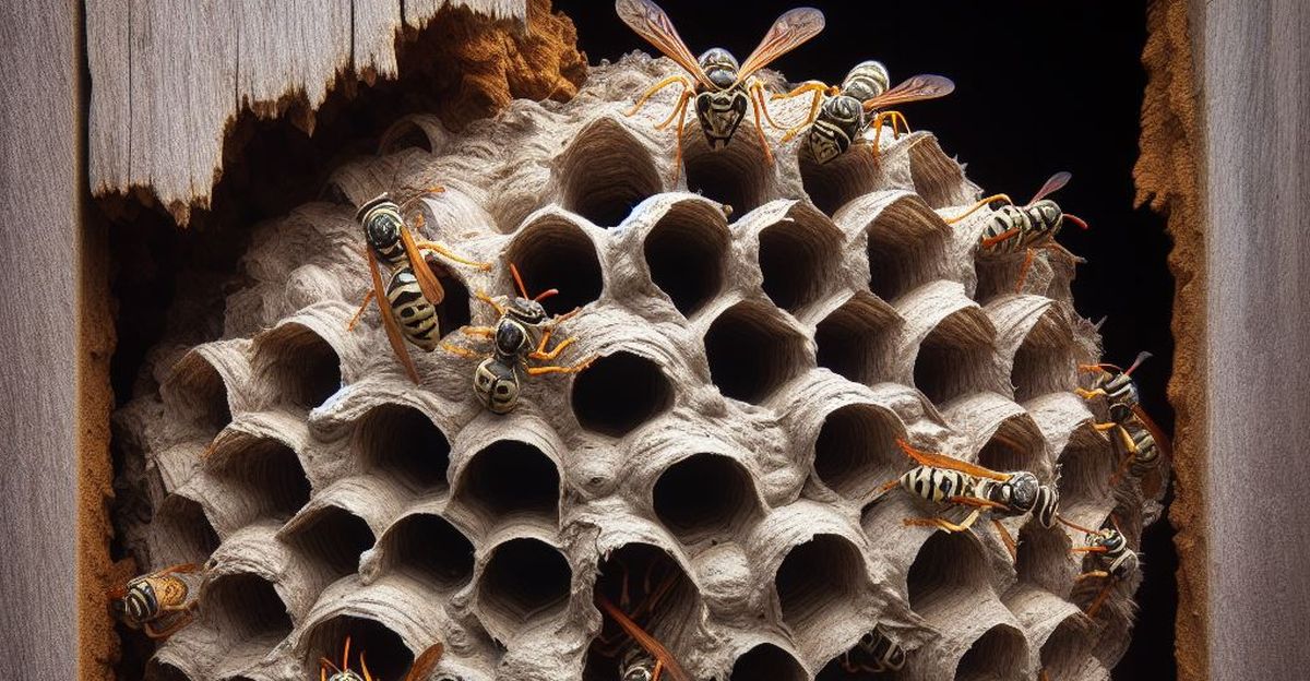 nid de guêpes dans mur de cloture